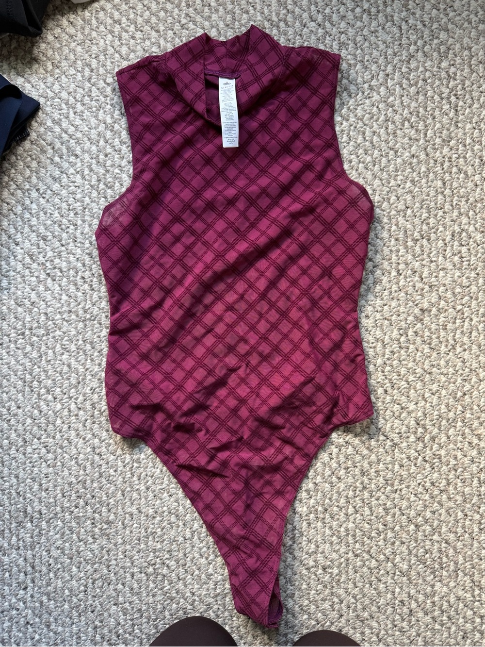 Alo burgundy mesh bodysuit small